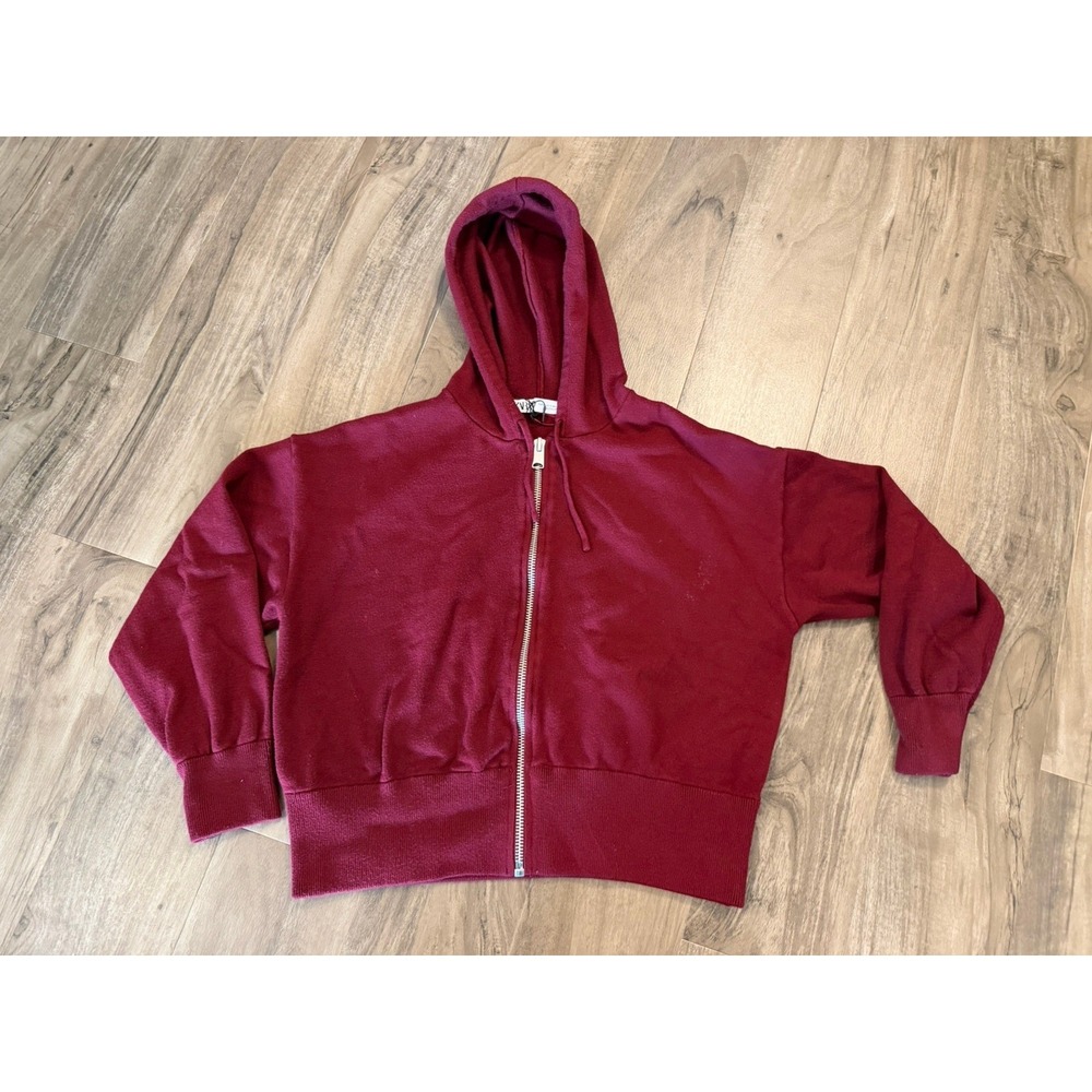 Zara Sweater Cardigan Womens Hooded Full Zip Knit Oversized Maroon Small